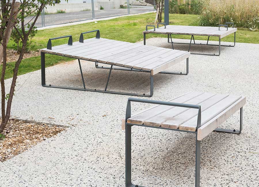 Banc double à Abdominaux OXYGENE conçu et fabriqué par Aréa mobilier urbain