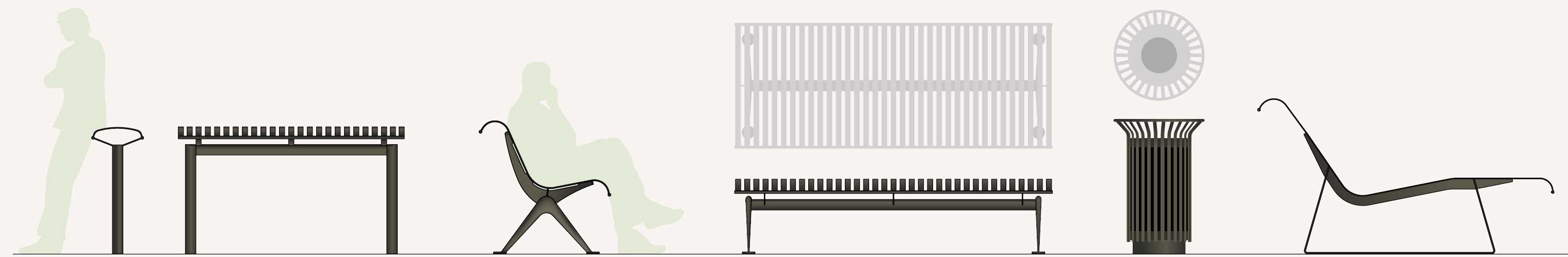 Gamme de mobiliers urbains coordonnés