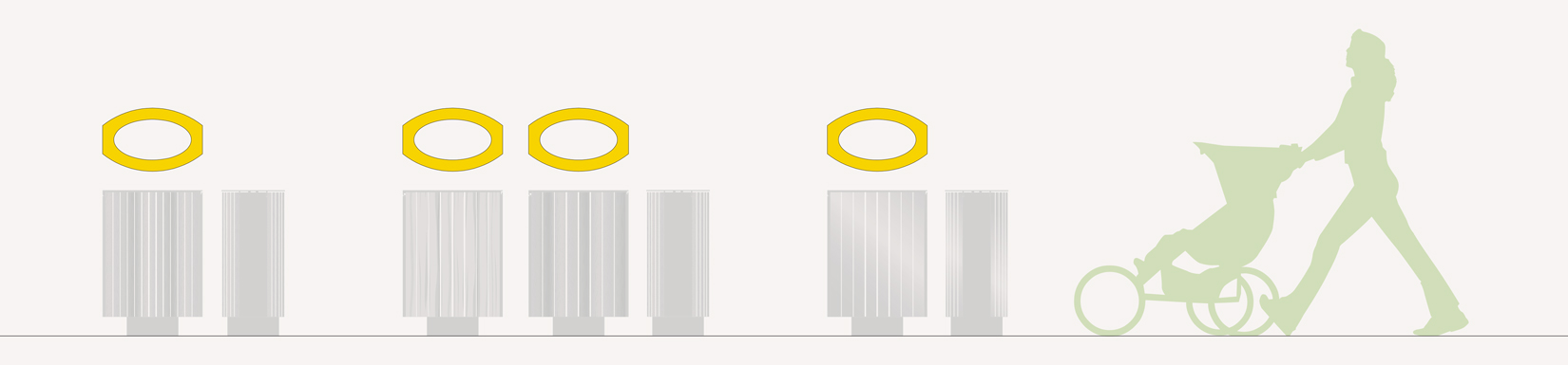 frise de couvercles de tri pour corbeilles aréa, conçus et fabriqués par Aréa mobilier urbain