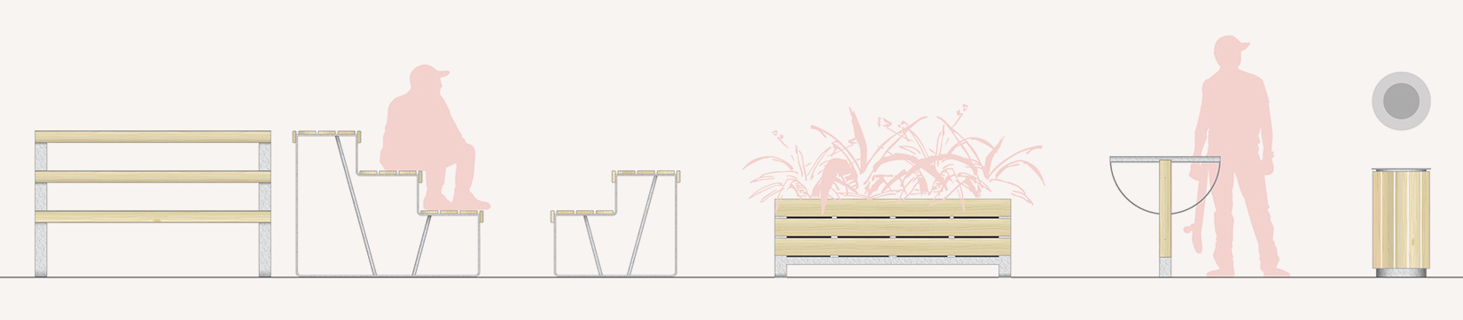Gamme de mobilier urbain coordonnée